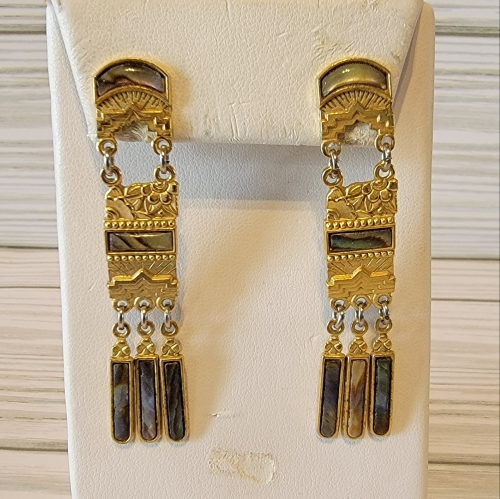 Vintage Duri Gold Tone Geometric Articulated Dangle Pierced Earrings